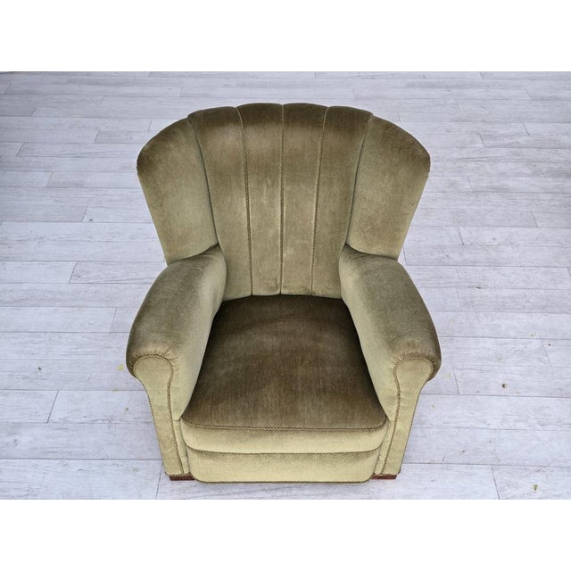 Danish Armchair in Green Velour and Beech, 1960s For Sale - Image 4 of 18
