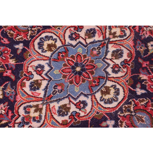 Shabby Chic Persian Kashan Red/Blue Wool Rug - 9'3'' X 13'1'' For Sale - Image 4 of 10