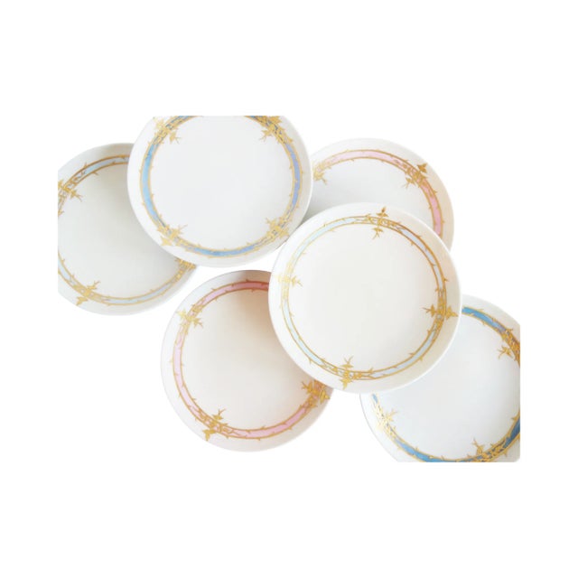 Victorian Pastel and Gilt Porcelain Dessert Plates - Set of 6 For Sale - Image 3 of 12