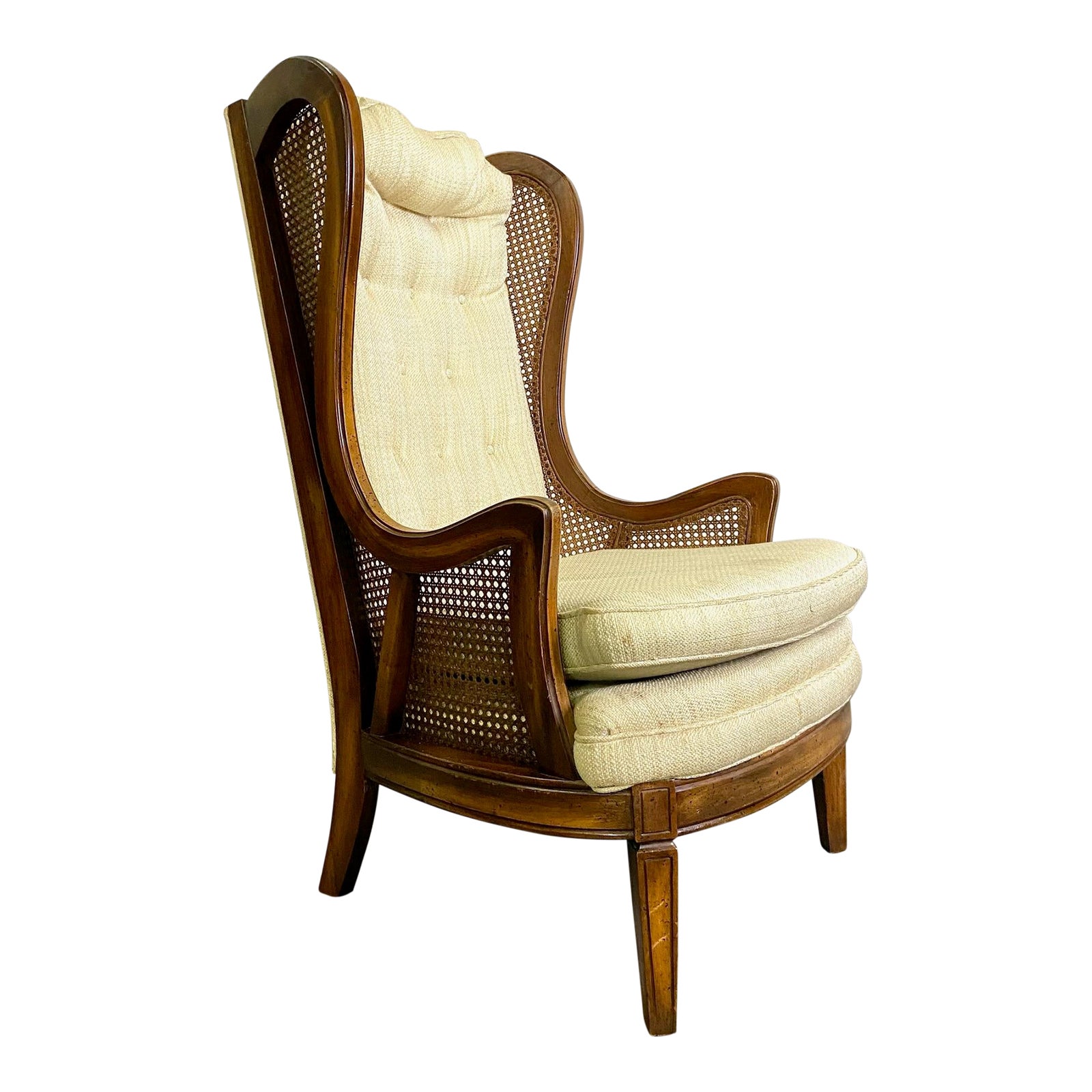 Vintage Lewittes Style High Back Cane Wingback Tufted Chair Chairish