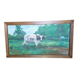 1990s Texas Longhorn Painting For Sale