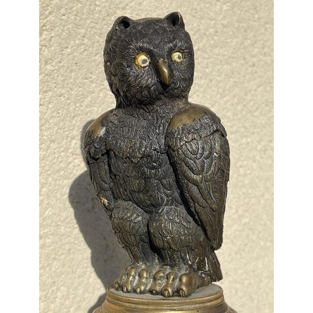 Traditional Bronze Owl Inkwell, 19th Century For Sale - Image 3 of 13