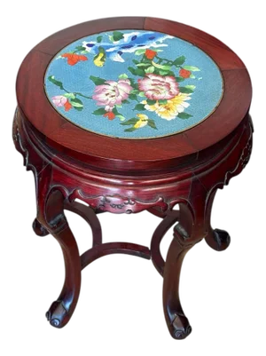 Vintage Cloisonné Rosewood Side Table