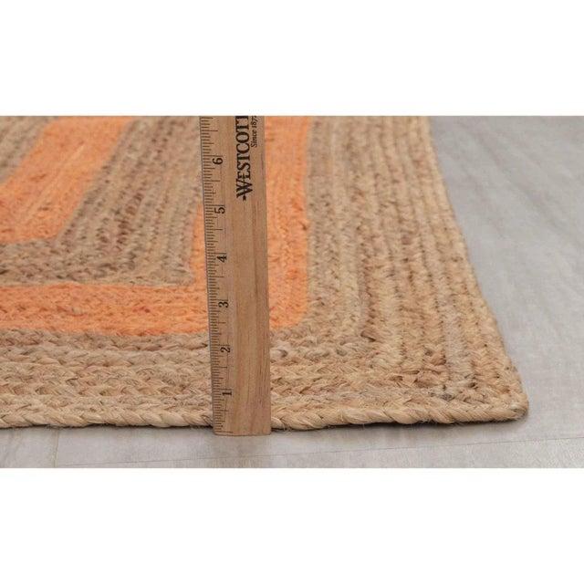 Orange Orange Border Rectangle Jute Handmade Rug 5'x7' Ft. For Sale - Image 8 of 13