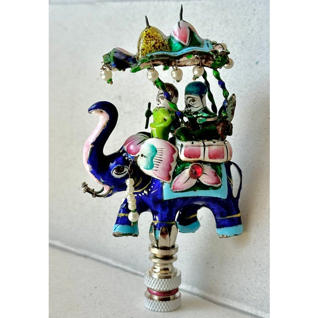 Blue Indian Meenakari Enameled Silver Elephant Lamp Finial For Sale - Image 8 of 11