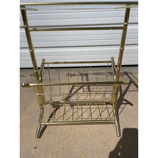 Silver Gold Faux Bamboo Side Table Vintage Mid Century Modern Glass Rack For Sale - Image 8 of 10