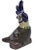 Vintage handcrafted ceramic parrot featuring an intricate hand-painted design with ornate brass inlay. No maker's mark....