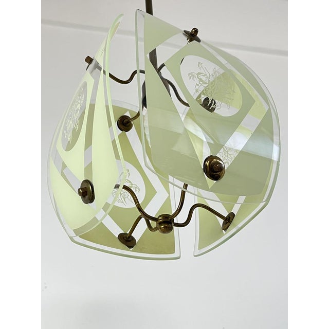 Metal Curved Murano and Brass Murano Glass Chandelier, 1950s For Sale - Image 7 of 16