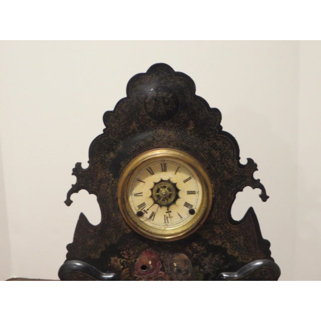 Victorian Antique 1850's Cast Iron Mantel Clock For Sale - Image 3 of 10