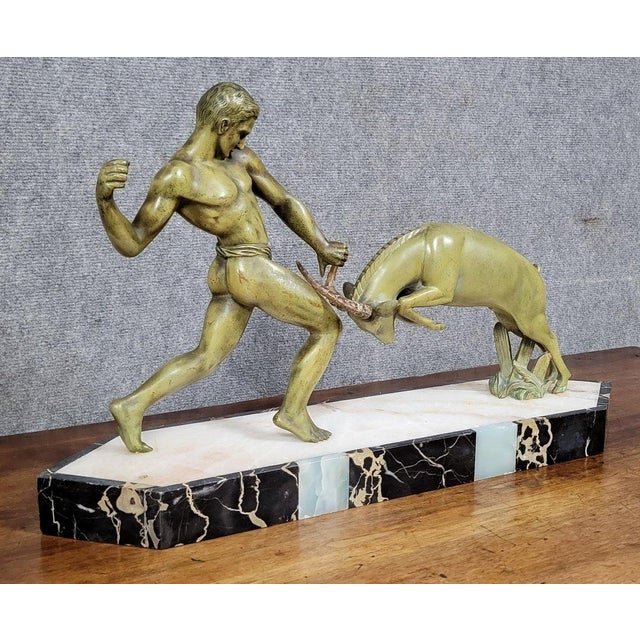 Large Figurine in Patinated Green Spelter, 1920s For Sale - Image 3 of 6