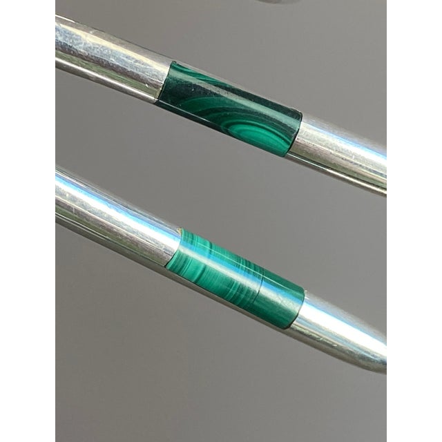 1980s Taxco Sterling Silver + Malachite Modernist Necklace, Mexico 1970s For Sale - Image 5 of 13