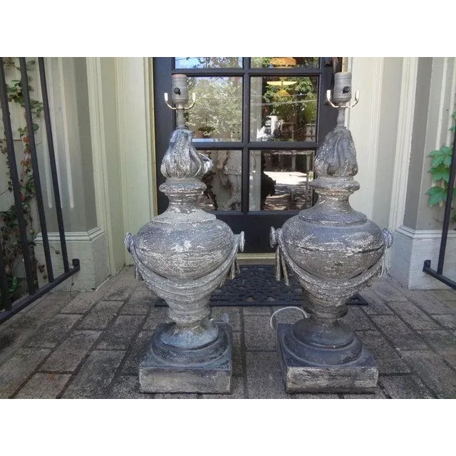 Pair Of French Neoclassical Style Zinc Lamps. Offered is a pair of stunning large pair of French Neoclassical style zinc...