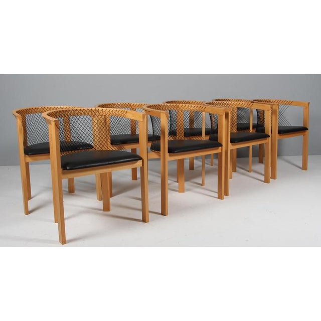 Wonderful set of 8 armchairs designed by Niels Jørgen Haugesen for Tranekaer in Denmark. Very smart and comfortable...