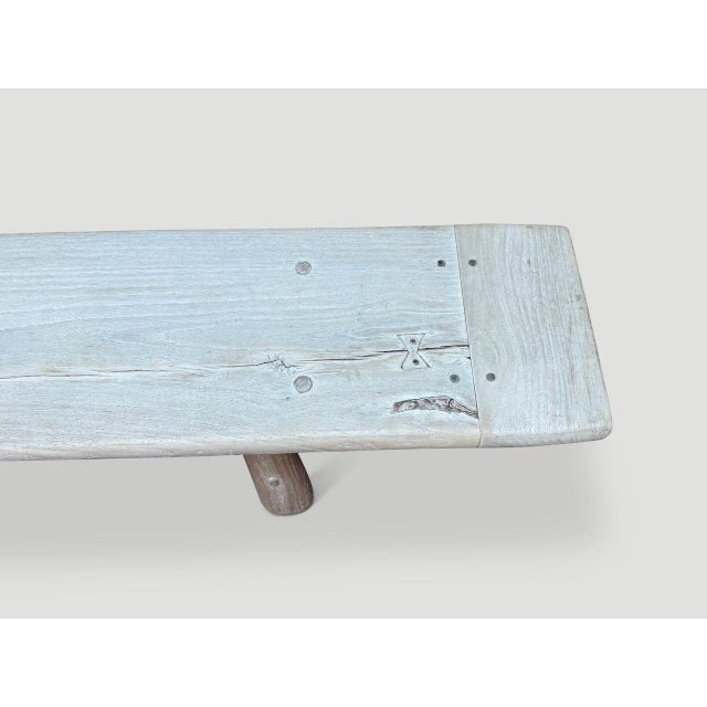 Andrianna Shamaris Impressive Milky Toned Teak Wood Long Bench For Sale - Image 4 of 18