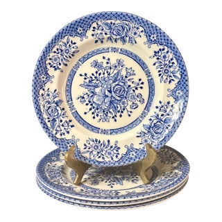 Vintage Blue Floral Wood and Sons "Kew Blue" Plates- Set of 4 For Sale