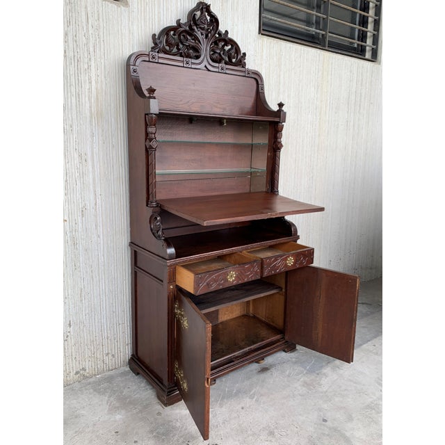 Arts & Crafts Arts & Crafts Oak Sideboard With Dry Bar Top and Cupboard in Oak, Bronze & Brass For Sale - Image 3 of 13