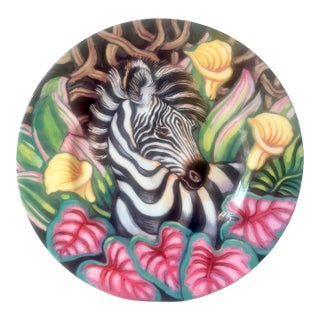 Late 20th Century Fitz and Floyd Exotic Jungle Zebra Plates-Set of 2 For Sale