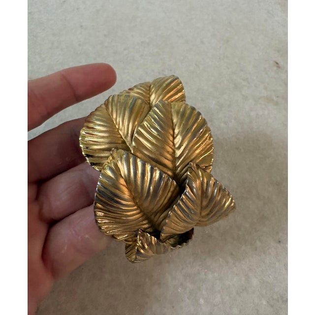 Mid 20th Century Vintage Gold Tone Metal Leaf Cuff Bracelet For Sale - Image 5 of 5