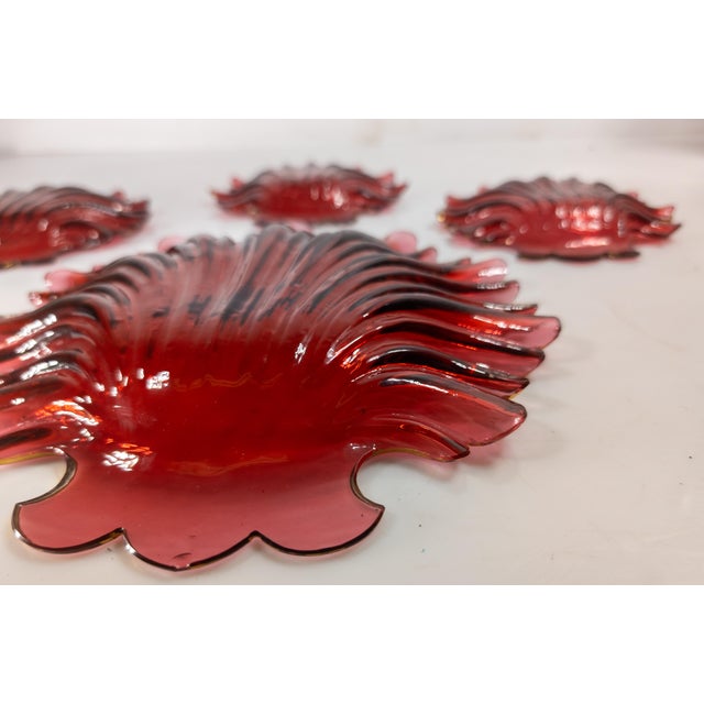 19th Century Group of Four Ruby Cranberry Red Shell Form Nut Dishes For Sale - Image 14 of 14