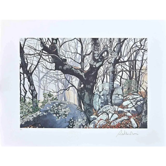 In The Forest is an original modern artwork realized by the painter Rolandi, in the 1980s. Mixed colored screen print....