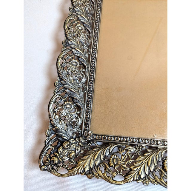 Mid 20th Century Vintage Ornate Metal Picture Frame Vanity Tray Filigree With Ormolu For Sale - Image 5 of 7