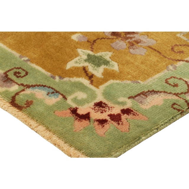 Rug & Kilim’s Chinese Art Deco Rug in Brown and Green With Floral Patterns For Sale In New York - Image 6 of 7