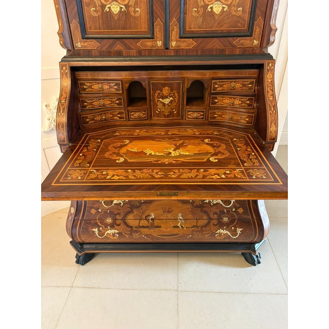 Antique Italian Marquetry Inlaid Burr Walnut Bureau Bookcase, 1920 For Sale - Image 13 of 18