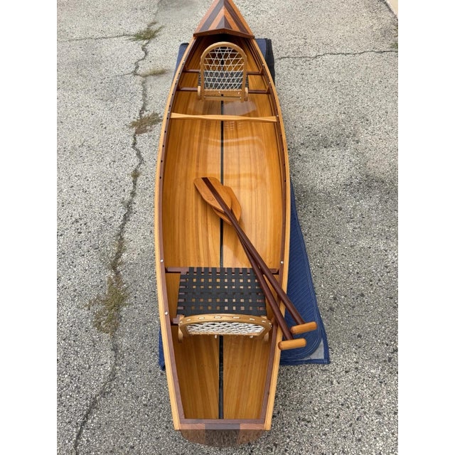 Late 20th Century Cedar Strip Built 14' Square Stern Canoe & British Seagull 40 Outboard Motor For Sale - Image 10 of 18