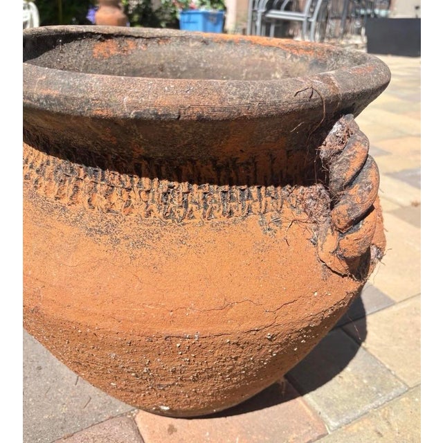 Sculpture Materials Vintage Mediterranean Terracotta Garden Planter With Applied Handles & Aged Patina For Sale - Image 7 of 12