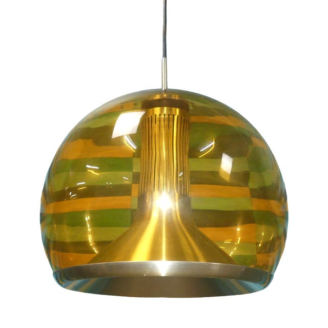 Mid-Century Modern Space Age Pendant Lamp in Amber, Glass and Metal, 1960s For Sale
