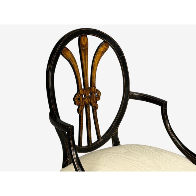 Neoclassical, Prince of Wales Armchairs, Ebonized Wood, Gilt, Silk, Usa, 19th C. For Sale In New York - Image 6 of 18