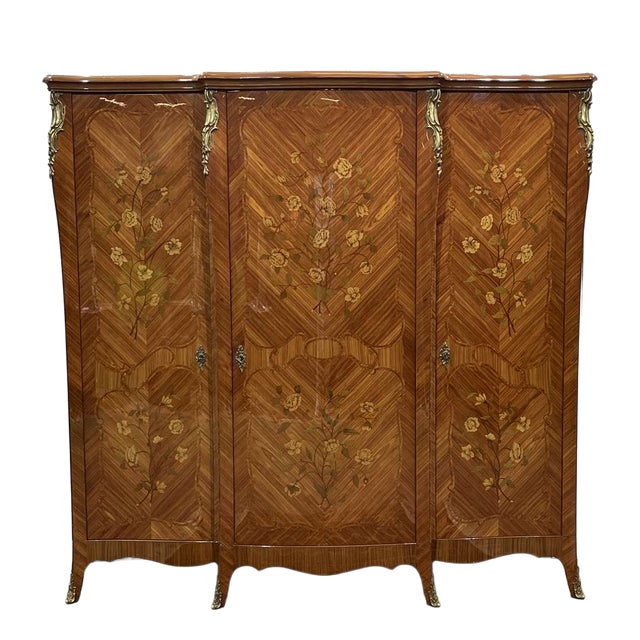 Louis XV 3-Door Wardrobe in Oak and Rosewood For Sale