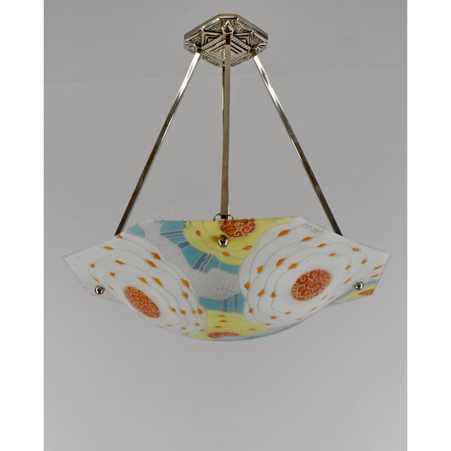 French Art Deco Pendant Light by Loys Lucha - 1930 Chandelier France For Sale - Image 4 of 18