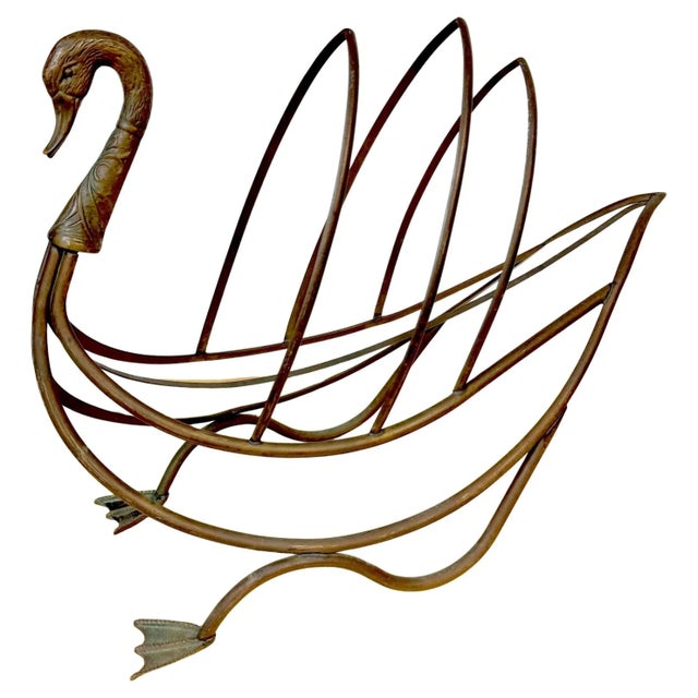 1960s Maison Jansen Style Patinated Bronze Swan Magazine or Display Rack, C. 1960s For Sale - Image 5 of 12