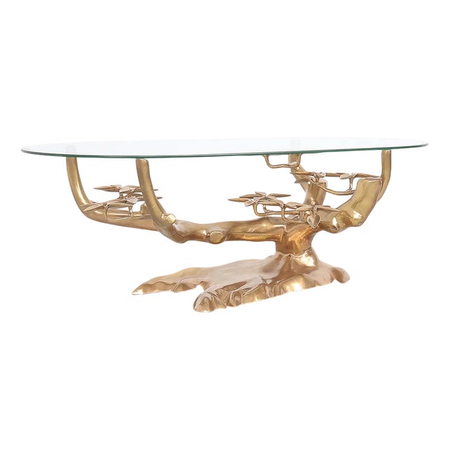 Brass and Glass Bonsai Coffee Table attributed to Willy Daro, 1970s For Sale