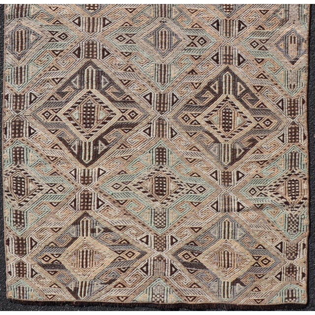 Tribal Vintage Turkish Kilim With All-Over Geometric Diamond Pattern in Muted Tones For Sale - Image 3 of 11
