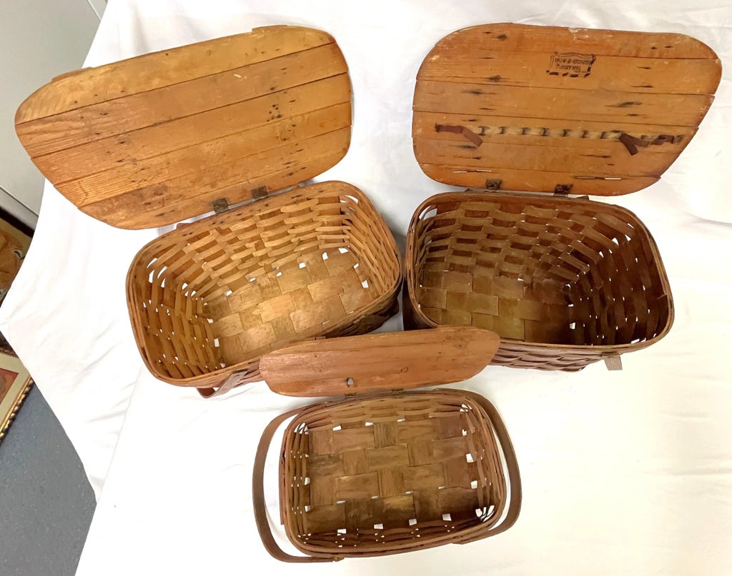 Early 1900's Primitive Wov-N-Wood by JeryWil Lidded Baskets- Set