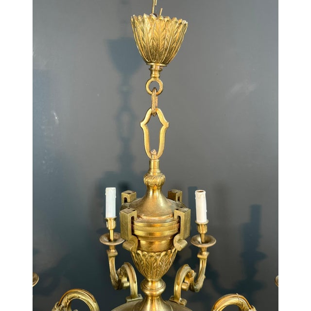 1940s 1940s Louis XVI style 8-arm chiseled bronze chandelier by Lucien For Sale - Image 5 of 12