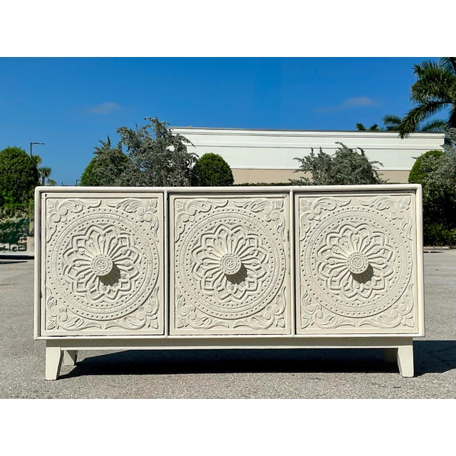 Ivory Vintage Hand Carved Credenza For Sale - Image 8 of 12