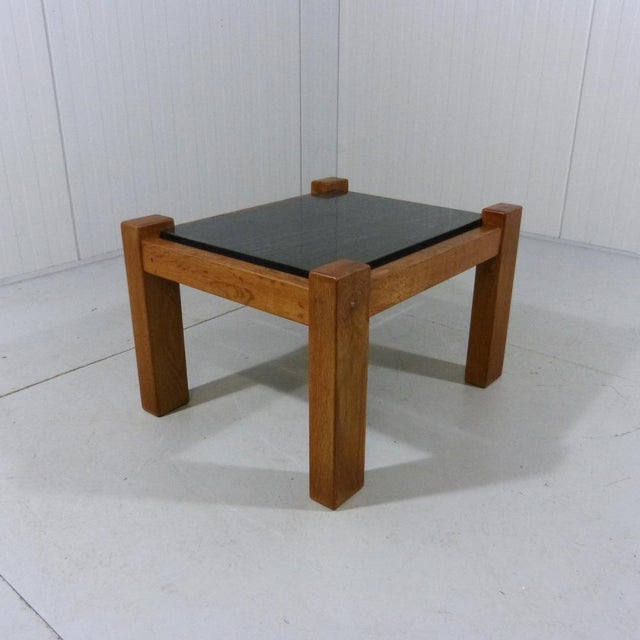 Contemporary Brutalist Coffee Table in Oak & Natural Stone, 1970s For Sale - Image 3 of 15