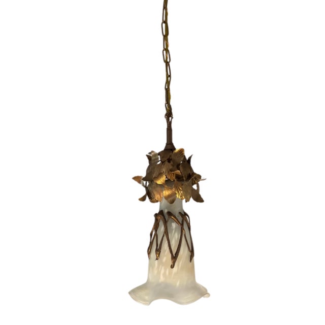 Vintage Filip Ravert Romblast White Frosted Romblast Shade Tole Pendant Light For Sale - Image 12 of 18