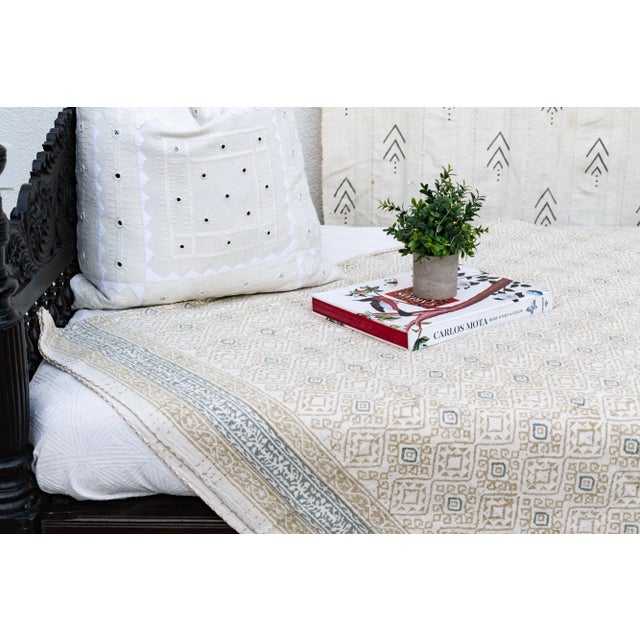 Indian Stone Mosaic Indian Block Print Blanket For Sale - Image 3 of 8