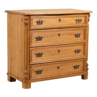19th Century Danish Waxed Pine Chest of Four Drawers For Sale