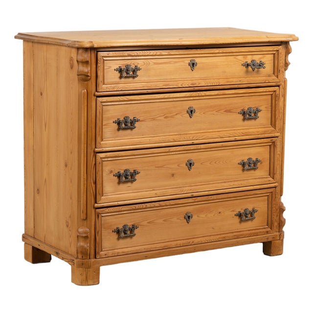 19th Century Danish Waxed Pine Chest of Four Drawers For Sale