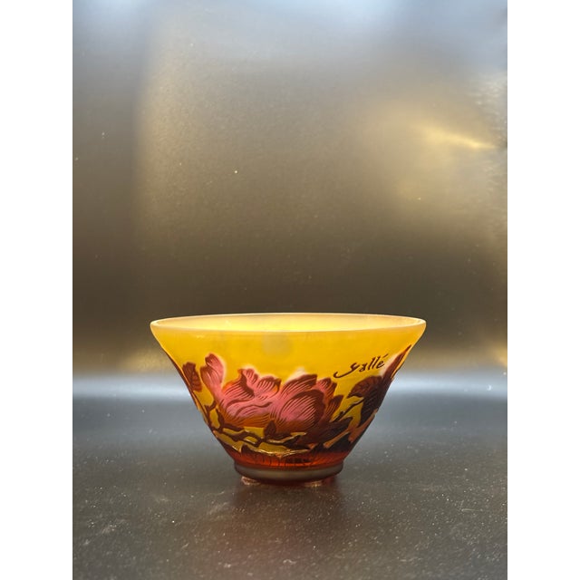 Emile Galle Emile Gallé (France 1846-1904) Cameo Glass Magnolia Bowl, Acid-Etched and Wheel-Carved Amber and Burgundy Glass, Signed Galle C. 1900 For Sale - Image 4 of 11