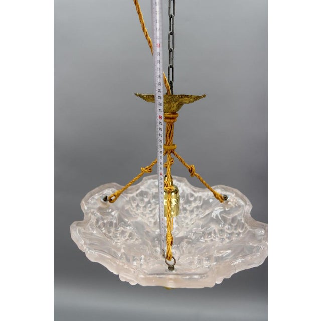 French Light Pink Frosted Glass Pendant Light with Grapes Vines by Verdun, 1930s For Sale - Image 14 of 18