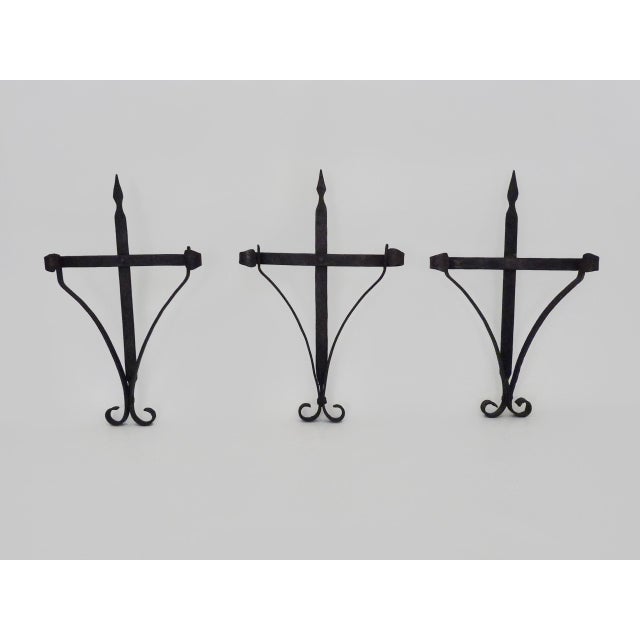 Large Wrought Iron Wall Candleholders, Set of 3 For Sale - Image 9 of 9