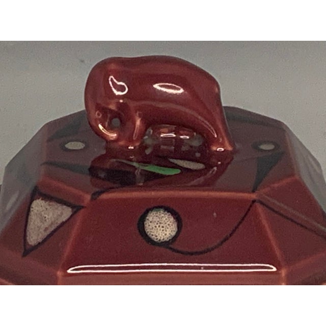 Rare Art Deco Ceramic Elephant Powder Jar/Box for your consideration. The jar measures approx. 4 1/4 inches tall, 4 1/2...