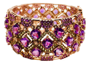 Bochic "Capri" Vintage Amethyst & Peridot Bangle Set In 18K Gold & Silver