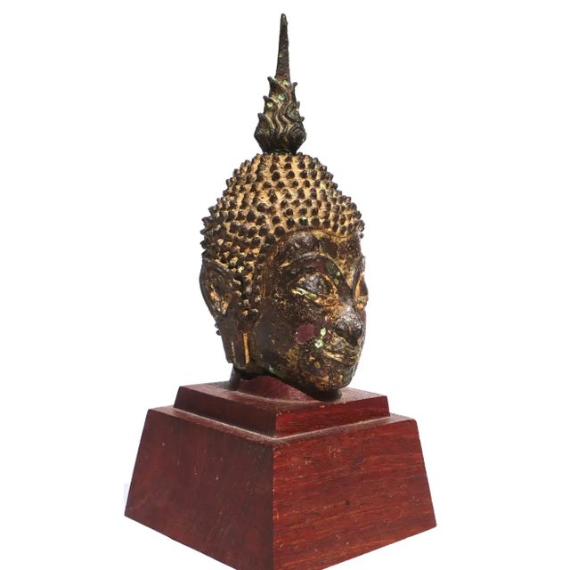 15th Century Ayutthaya Lacquered And Gilt Bronze Buddha Head For Sale - Image 4 of 11